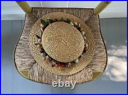 Vintage Women's Straw Hat with Millinery Fruit Wreath Band Apples Pears Leaves