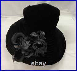 Vintage Women's Union Made Black Velvet Hat with Feathers