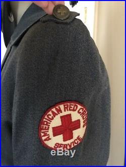 Vintage Womens American Red Cross WWII Nurse Wool Suit Uniform Coat Skirt Hat