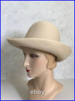 Vintage Womens Halston Americana Beige Wool Felt Hat NEW WITH TAG Bambergers Box