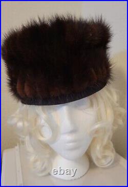 Vintage Womens Made In USA Brown Fur Hat 22,1/4