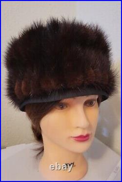 Vintage Womens Made In USA Brown Fur Hat 22,1/4