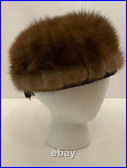 Vintage Womens Round Pillbox Style Hat One Size Brown Mink Braided Satin Band
