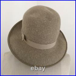 Vintage Yves St. Laurent Hat Fur Felt Upturned Hatband Tan France 7 1/2