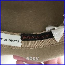 Vintage Yves St. Laurent Hat Fur Felt Upturned Hatband Tan France 7 1/2