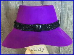 Vintage Yves St Laurent Rive Gauche Purple Felt Womans Hat Paris Made Size 57