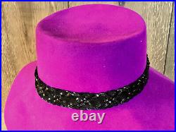 Vintage Yves St Laurent Rive Gauche Purple Felt Womans Hat Paris Made Size 57