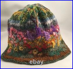 Vintage hand knitted wool cap hat Australian Wildflowers Galah Gum Trees Boho