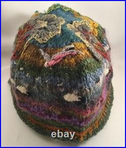 Vintage hand knitted wool cap hat Australian Wildflowers Galah Gum Trees Boho