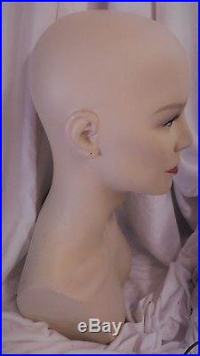 Vintage hand painted Woman Female BUST WIG HAT display MANNEQUIN 16 Jewelry