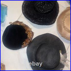 Vintage hat LOT RESELLER 50s 60s Hats Boater, Cashmere, Wool, & FEATHERS! Costum