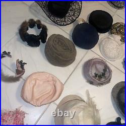 Vintage hat LOT RESELLER 50s 60s Hats Boater, Cashmere, Wool, & FEATHERS! Costum