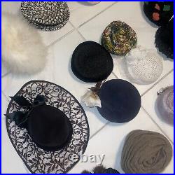 Vintage hat LOT RESELLER 50s 60s Hats Boater, Cashmere, Wool, & FEATHERS! Costum