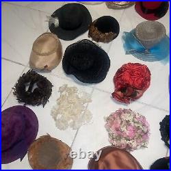 Vintage hat LOT RESELLER 50s 60s Hats Boater, Cashmere, Wool, & FEATHERS! Costum