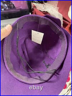 Vintage hat Tilt Top Purple Magenta 30s 40s Velvet Fruit Cherries Felt 6 5/8