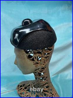 Vintage hat Womens Black Mod New Look 60s 50s Tilt Plastic Emme Courreges