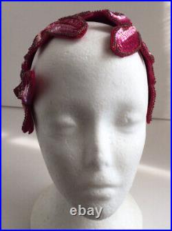 Vintage headpiece Fuchsia Velvet And Sequins Fascinador Style 1950s