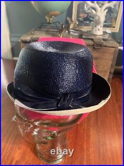 Vintage, lacquered straw hat! SHIAPARELL! Includes matching hat box! Beautiful