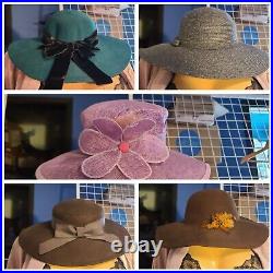 Vintage lot of 5 Women's Wide brimmed Hats Wool Michael Howard Liz Claiborne