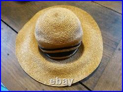 Vintage old French Jean Barthet large brim straw hat with black finishings 1950
