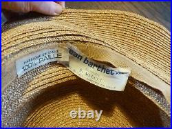 Vintage old French Jean Barthet large brim straw hat with black finishings 1950