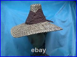 Vintage straw hat 1930s 1940s 40s Tilt Wide Brim Brown High Crown