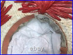 Vintage straw hat 1940s Wide Brim Raffia 50s Tilt Emme. French Shop 6 1/2 White
