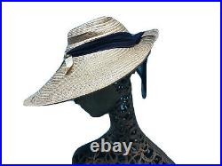 Vintage straw hat 1940s tilt wide brim Antique Beach Tea Sun Saucer