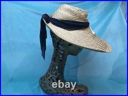 Vintage straw hat 1940s tilt wide brim Antique Beach Tea Sun Saucer