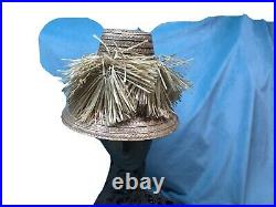 Vintage straw hat Happy Cappers 1950s Raffia Size 7 Tall Novelty Beach Tilt 40s