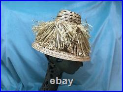 Vintage straw hat Happy Cappers 1950s Raffia Size 7 Tall Novelty Beach Tilt 40s