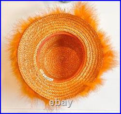 Vintage straw hat Happy Cappers Beach Orange Feathers Novelty 50s 60s California