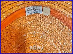 Vintage straw hat Happy Cappers Beach Orange Feathers Novelty 50s 60s California