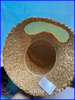 Vintage straw italy hat Cat Eye Antique Space Age MCM 50s 40s Mod Beach Tilt 60s