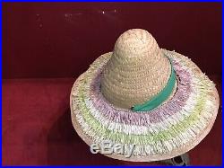 Vintage straw raffia hat beach 1940s 1950s tilt