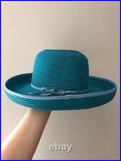 Vintage woman's aquamarine hat with a small bow. Brand Scala, Paperbraid