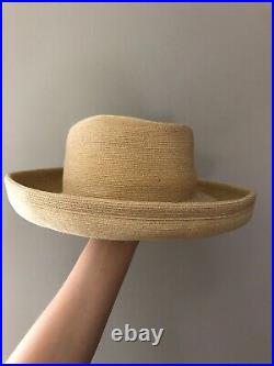 Vintage woman's beige soft hat, medium brim size. Brand Talbets, Straw