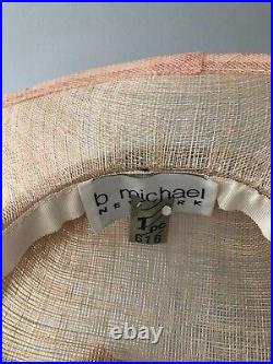 Vintage woman's beige transparent hat with rose. Brand B. Michael, Straw