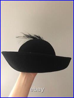 Vintage woman's black hat with feathers and sequins. Brand Kurt Jr, Wool