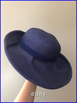 Vintage woman's blue hat with decor. Brand Chapeau Creations, Straw