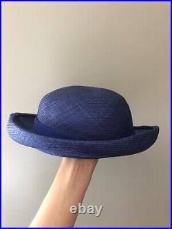 Vintage woman's blue hat with decor. Brand Chapeau Creations, Straw