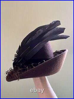 Vintage woman's hat with feathers. Brand Joe Bill Miller, Wool