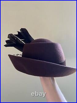 Vintage woman's hat with feathers. Brand Joe Bill Miller, Wool