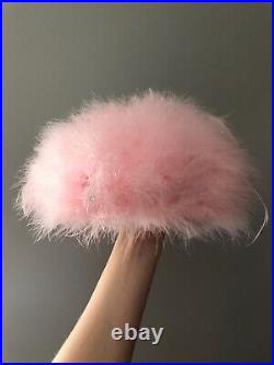 Vintage woman's pink hat with feathers and sequins. Brand Mr, John, Wool base