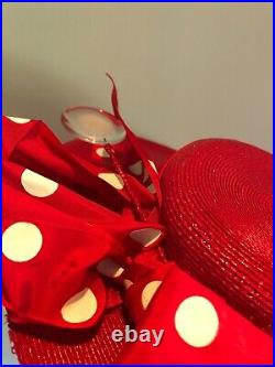 Vintage woman's red hat with ribbon with white polka dots. Brand Frank Olive