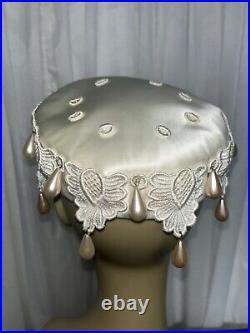 Vintage womens hat 1960s Bejeweled Facinator Cap Pre Owned Small