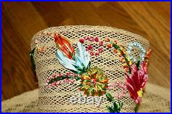 Vintage woven floral straw oversize high hat