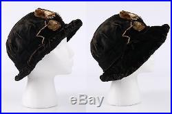 Vtg 1910 1920s HAUTE COUTURE Edwardian Silk Velvet Floral Flapper Cloche Hat