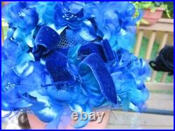 Vtg 1960's Evelyn Varon Exclusive BLUE Flower Petal Hat withVelvet Bow