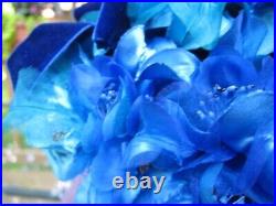 Vtg 1960's Evelyn Varon Exclusive BLUE Flower Petal Hat withVelvet Bow